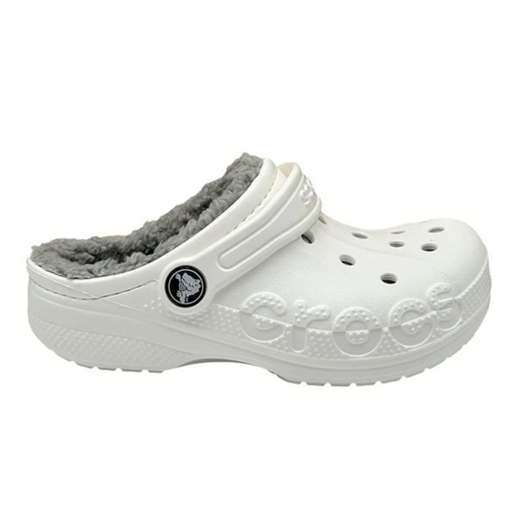 Crocs Baya Little Girls Boys Faux Fur Slip-on Clog Size 12 White-Gray Warm Shoes